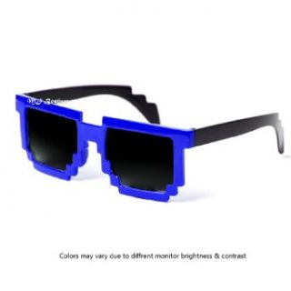 8 Bit Pixel Two Tone Blue & Black Pixelated Sunglasses Dark Lens Video Game Geek Party   FREE POUCH Clothing