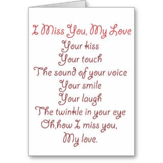 I Miss You, My Love Poem Red on Red Card