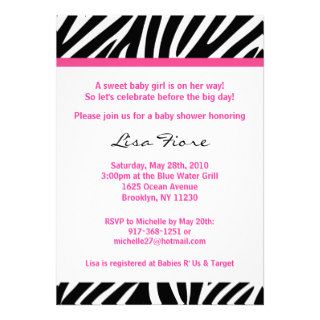 Trendy Pink Zebra Print Baby Shower Invitations