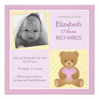 Teddy bear "It"s a girl" announcement card