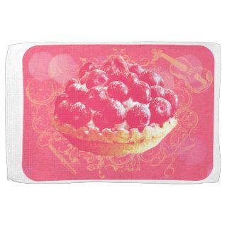 Dreamy Pink Romantic Blueberry Tart with Swirls Kitchen Towels