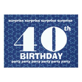40th SURPRISE Birthday Festive Blue Stars W038 Announcement