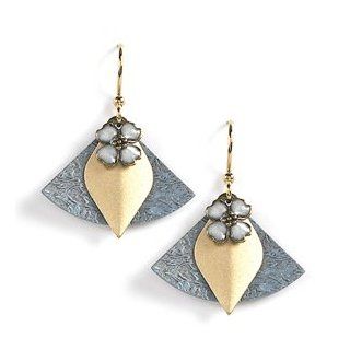Victorian Blue Fan Gold Flower Charm Earrings Swan Lake, Handcrafted in USA by Jody Coyote Qn343 Jewelry