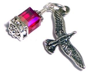 Sterling Silver Confirmation RCIA Holy Spirit Charm Pendant Medal Dove with Red Crystal Cube "But someone is coming soon who is greater than I am so much greater that I'm not worthy even to be his slave and carry his sandals. He will baptize you w