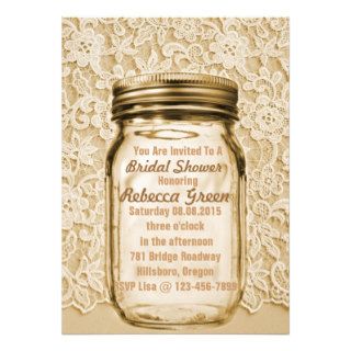 lace country rustic mason jar bridal shower personalized invitation