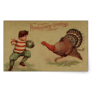 Vintage Thanksgiving Football and Turkey Rectangle Stickers