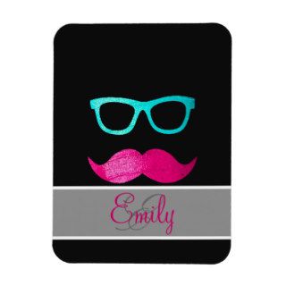 Monogram Funny Pink mustache teal hipster glasses Rectangle Magnet