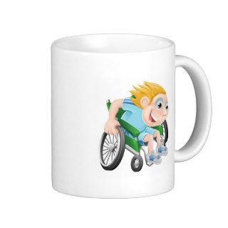 Wheelchair racing cartoon man mugs