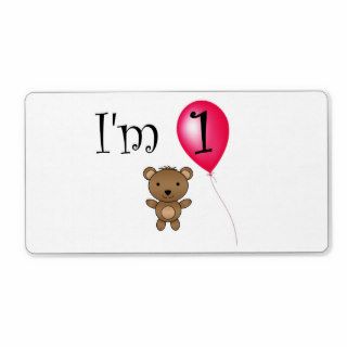 1st Birthday bear red balloon Custom Shipping Labels