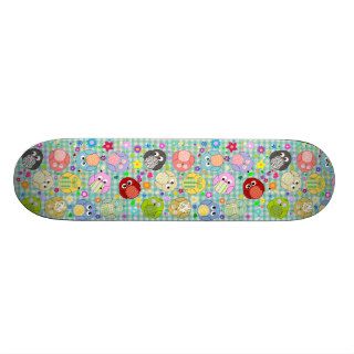 Colorful Owls and Flowers Design Skate Boards