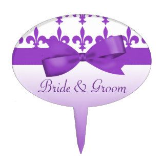 Purple & White Fleur De Lis Wedding Cake Toppers