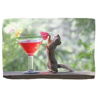 Squirrel Drinking a Cocktail Hand Towel