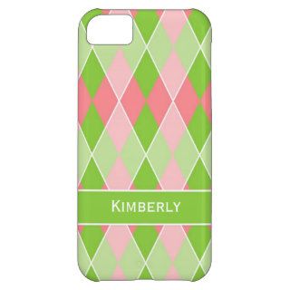 Preppy Argyle Plaid Fun Prep Modern Hot Pink Lime iPhone 5C Case