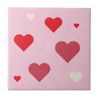 Red Pink White Hearts Pattern Valentine Love Cute Ceramic Tile
