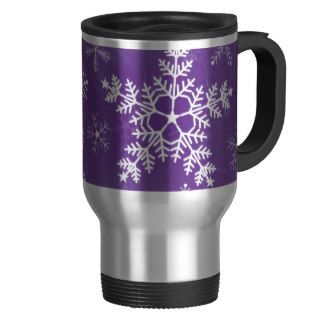 Purple and White Snowflake Pattern Travel Mug