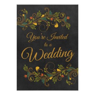 Wedding Gold and Colorful Flowers Invites