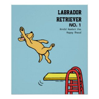 Yellow Labrador Diving Cartoon Poster