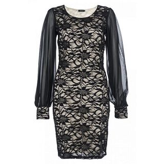 Quiz Black And Stone Lace Embellished Bodycon Dress