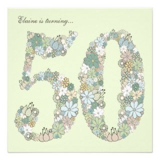 50th Birthday Party Blue Green Blooms Invitation