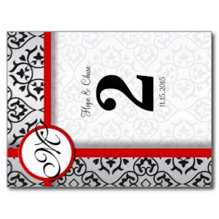 Black and Silver Damask Red Trim Table Number Postcard