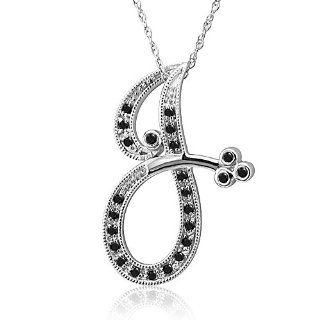 14k White Gold Alphabet Initial Letter J Black Diamond Pendant Necklace 0.12 carat Diamond Delight Jewelry