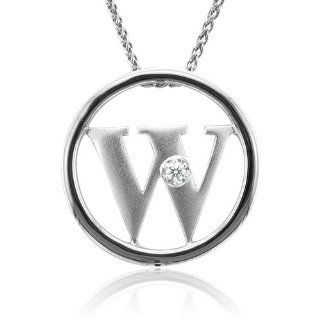 Sterling Silver Alphabet Initial Letter W Diamond Pendant Necklace (HI, I1 I2, 0.05 carat)   All 26 Letters Available Jewelry