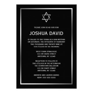 Black Silver Star of David Bar Mitzvah Invitations