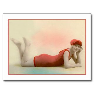 Bathing Beauty in orange red bathing suit Postcards