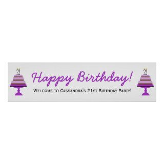 Purple Cake 21st Birthday Party Banner Poster