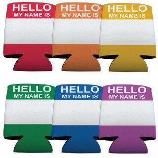 "Hello My Name is" (Primary) Party Koozie Set 2   Koozie Set of 6 Kitchen & Dining