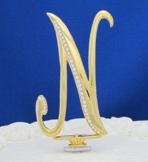 Swarovski Crystal Monogram Cake Topper Gold Letter N   4 1/2" inch By PLAZA LTD Kitchen & Dining