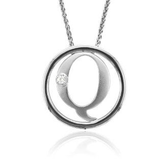 Sterling Silver Alphabet Initial Letter Q Diamond Pendant Necklace (HI, I1 I2, 0.05 carat) Jewelry