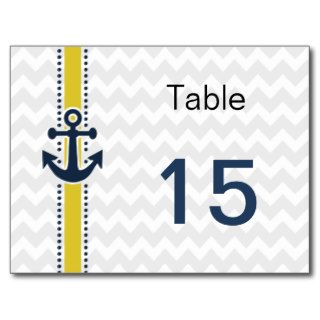 chevron stripes, anchor, nautical table numbers postcards