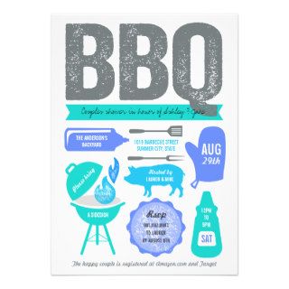 BBQ Barbecue Couples Shower Summer Cookout Party Personalized Invite