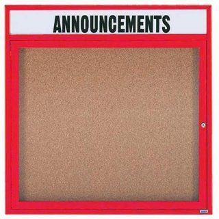 Aarco Products DCC3636RHR 1 Door Indoor Enclosed Bulletin Board with Header & Red Powder Coated Aluminum Frame 36H x 36W  Enclosed Message Boards 