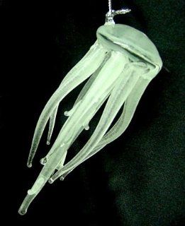 New Hand Blown Glass Glow in the Dark White Hanging Jellyfish Ornament   Decorative Hanging Ornaments