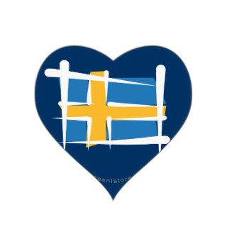Sweden Brush Flag Heart Stickers