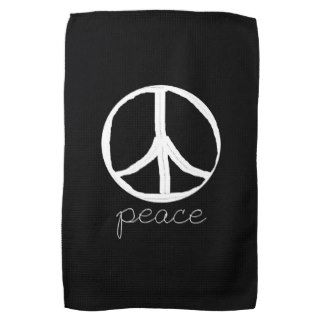 Retro Peace Sign on Black Background Kitchen Towel