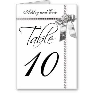 Wedding Table Number Card Silver Bow Ribbon Print