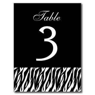 Black White Zebra Table Number Part of Set of 12 Postcards