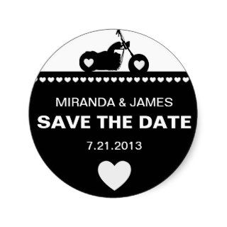 Black & White Motorcycle Biker Save the Date Stick Round Sticker
