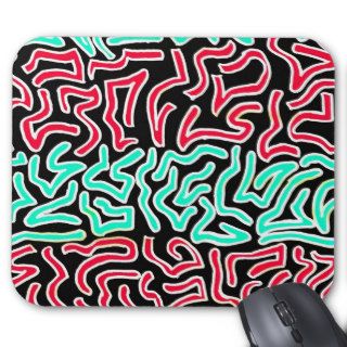 Red teal on black background abstract design mouse pad