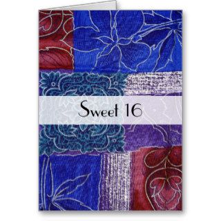 Sweet 16   Patchwork, Swirls   Blue Red Purple Greeting Cards