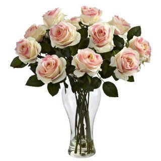 Nearly Natural 1328 LP Blooming Roses with Vase, Light Pink   Artificial Floral Arrangements