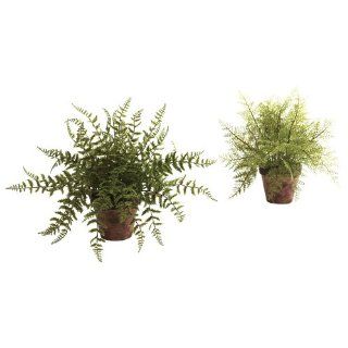 Nearly Natural 4826 S2 Fern with Decorative Planter, Green, Set of 2   Artificial Floral Arrangements