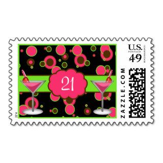Hot Pink Martini 21st Birthday Party Postage