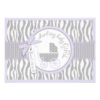 Baby Carriage, Zebra Print & Lavender Baby Shower Invites