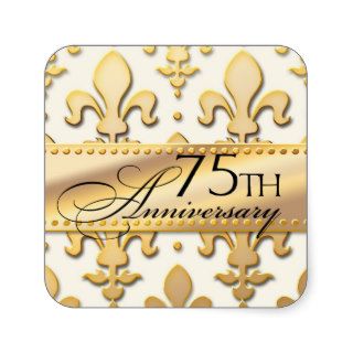 75th, Gold Tone Wedding Anniversary, Fleur de Lis Square Stickers