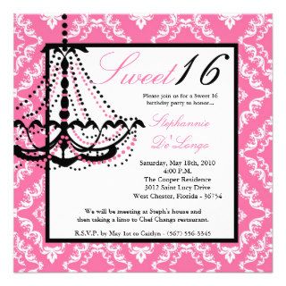 5x5 Pink Chandelier Sweet 16 Birthday Invitation