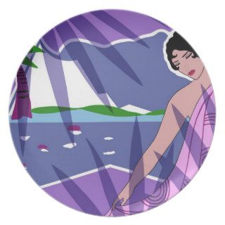 ANACAPRI Art Deco Lady in Purple and Blue Dinner Plates